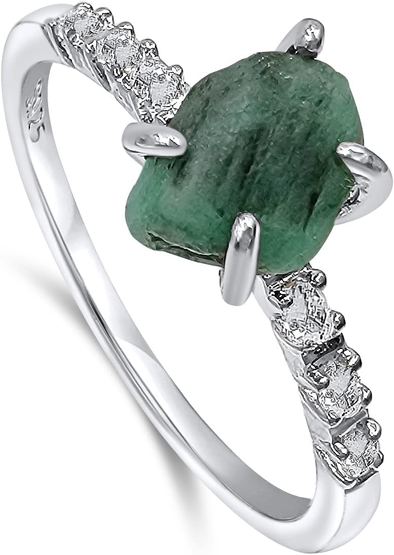 Real Raw Crystal Dainty Ring for Birthstone Gift in White Gold
