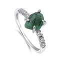 Real Raw Emerald Dainty Ring white Gold May Birthstone - Gift Ready