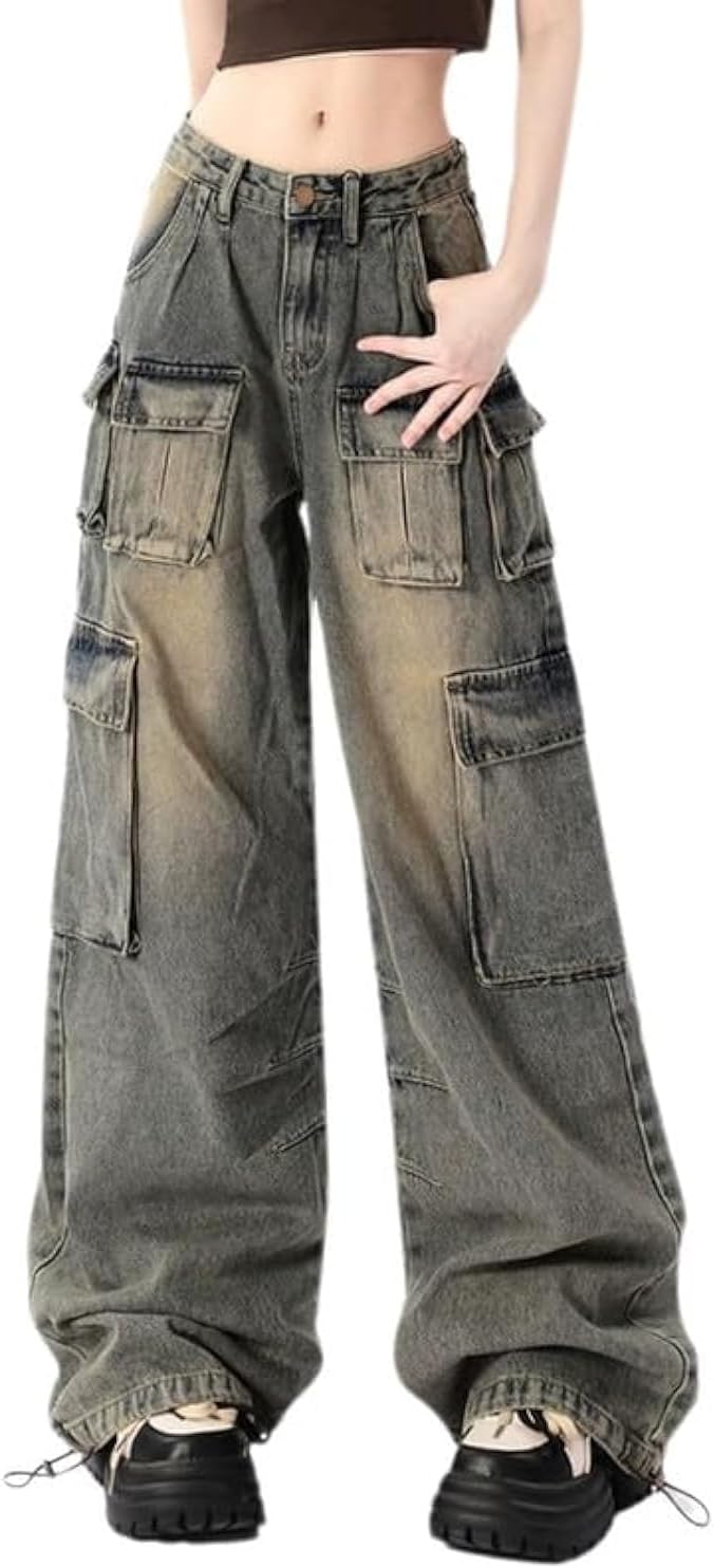 Baggy Cargo Pants for Women with 10 Pockets and Wide Leg Style