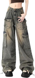 Baggy Cargo Pants for Women Wide Leg Jeans Y2K - Oversized Blue