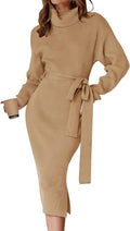 Turtleneck Ribbed Knit Sweater Midi Dress - Flattering Bodycon Fit