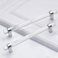 7-1/2 Inch Crystal Glass Drawer Pulls 5 Pack - Elegant Chrome Cabinet