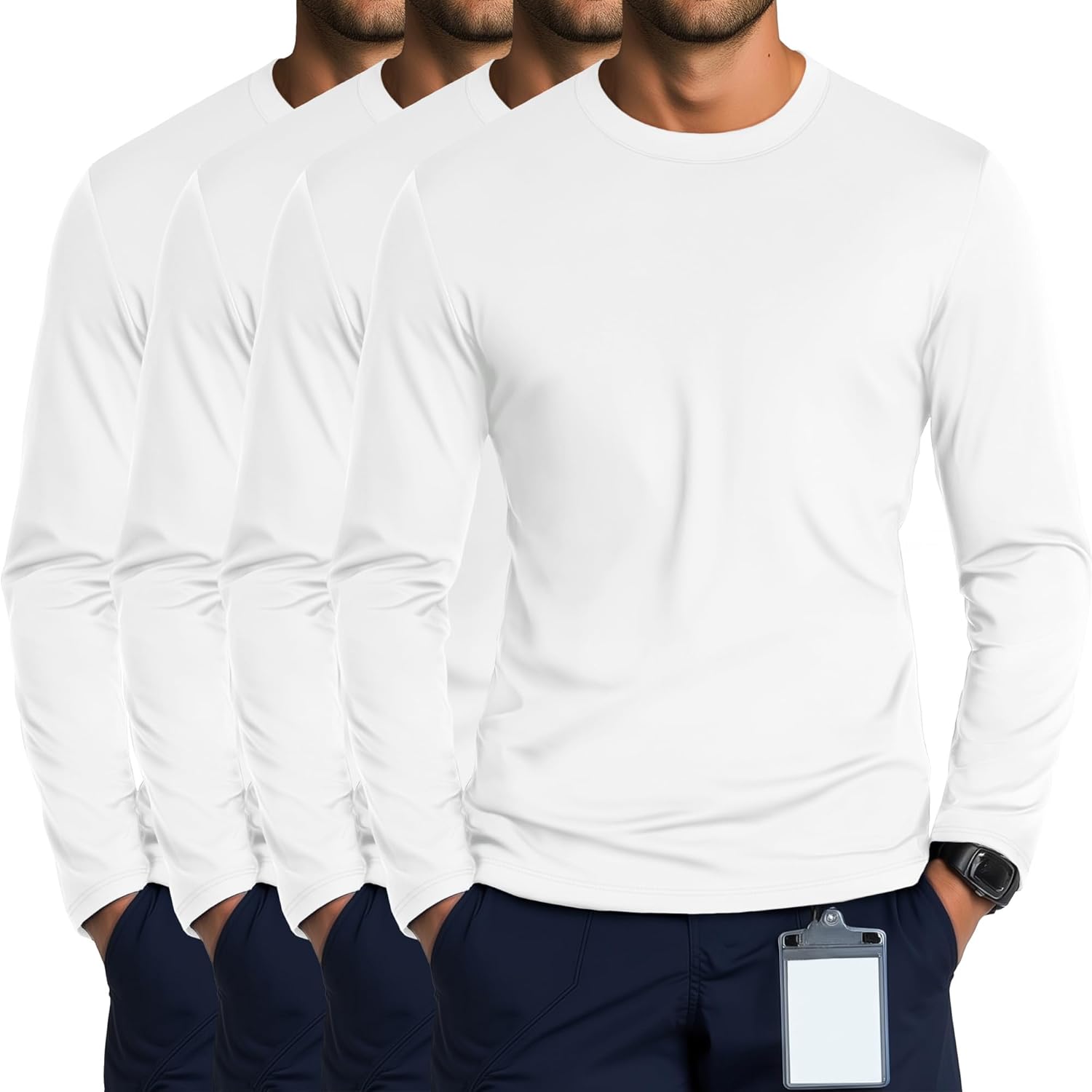 4 Pack Men's Long Sleeve Underscrub Shirts for Comfort and Style