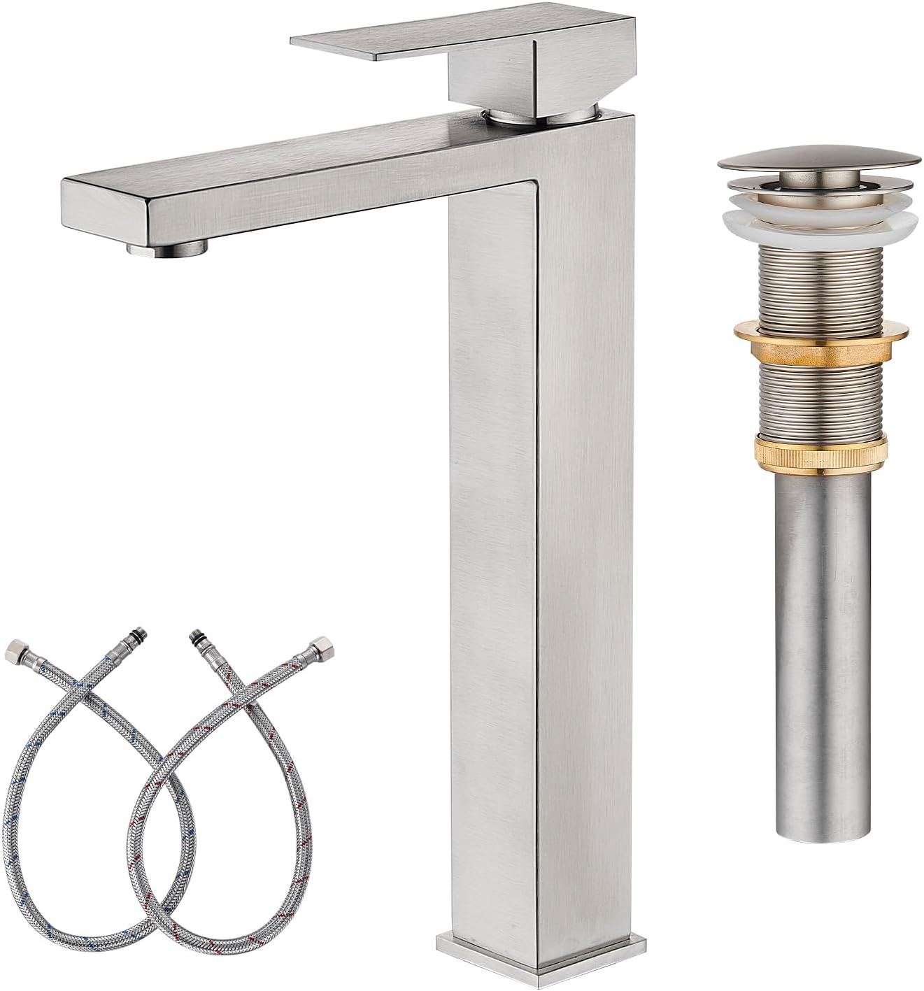 Brushed Nickel Tall Vessel Sink Faucet for Modern Bathrooms
