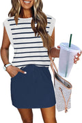 Womens Cap Sleeve Summer Dress Crew Neck Tie Front A-Line - Casual