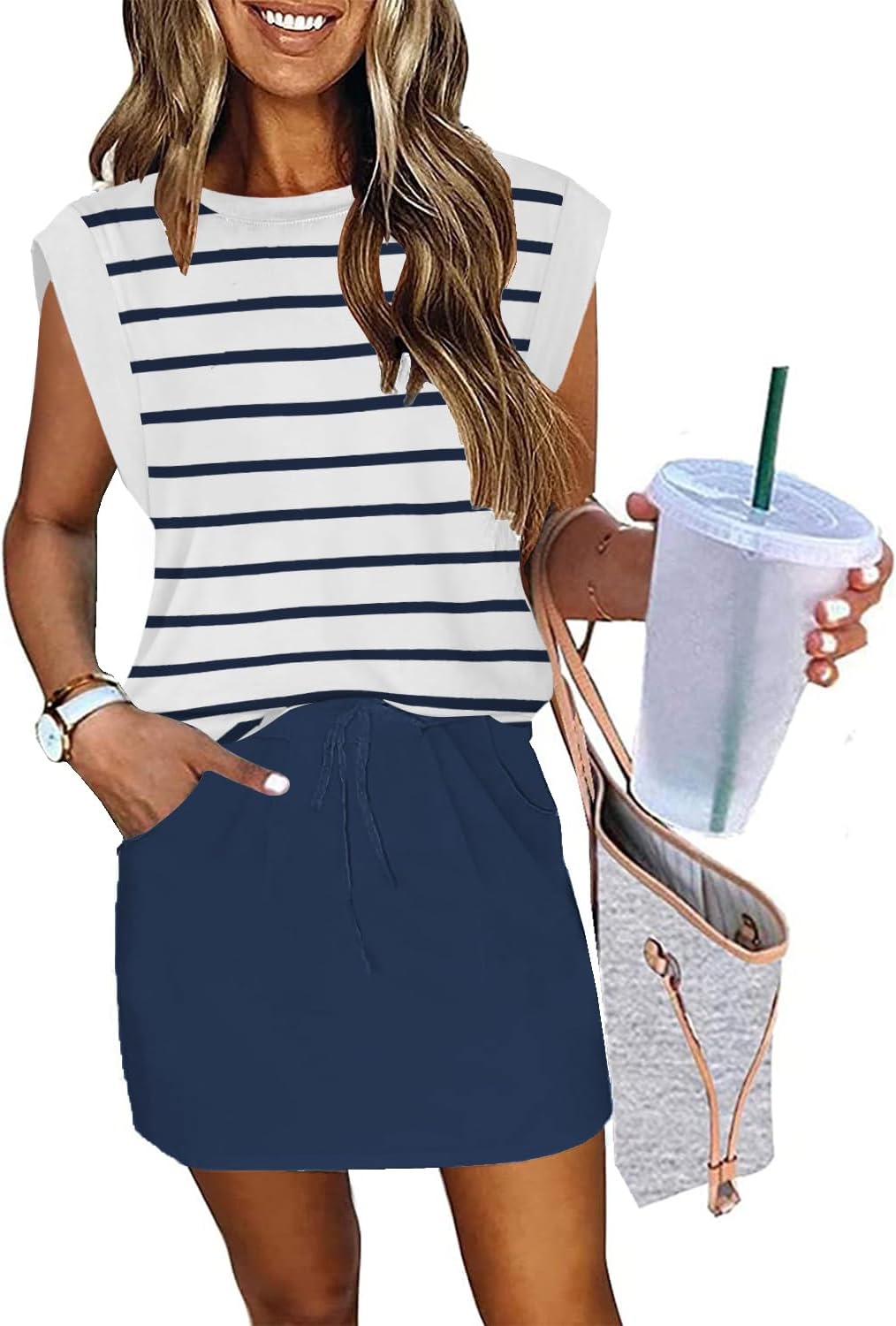 ETCYY NEW Womens Cap Sleeve Summer Dress with Tie Front Design