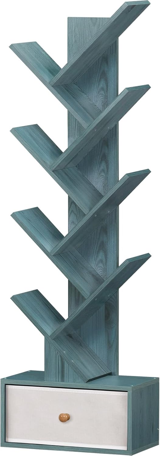 8 Tier Tree Bookshelf with Drawer for Stylish Home Storage