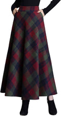 Women's Vintage High Waist Wool Blend Plaid A-Line Long Maxi Skirt