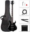 Electric Bass Guitar Full Size Flame Design Bass Set - Starter Amp