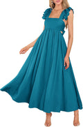 Women's Summer Flutter Sleeve Square Neck Tie Back Maxi Dress
