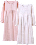 BANGSAUR Girls' Dress Set Cotton Sleepshirts 2-Pack - Soft Daily
