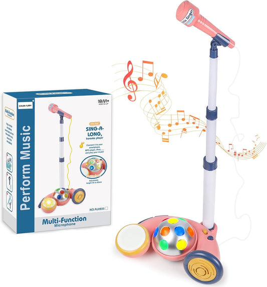Karaoke Mic with Stand & Lights for Kids Singing Fun!