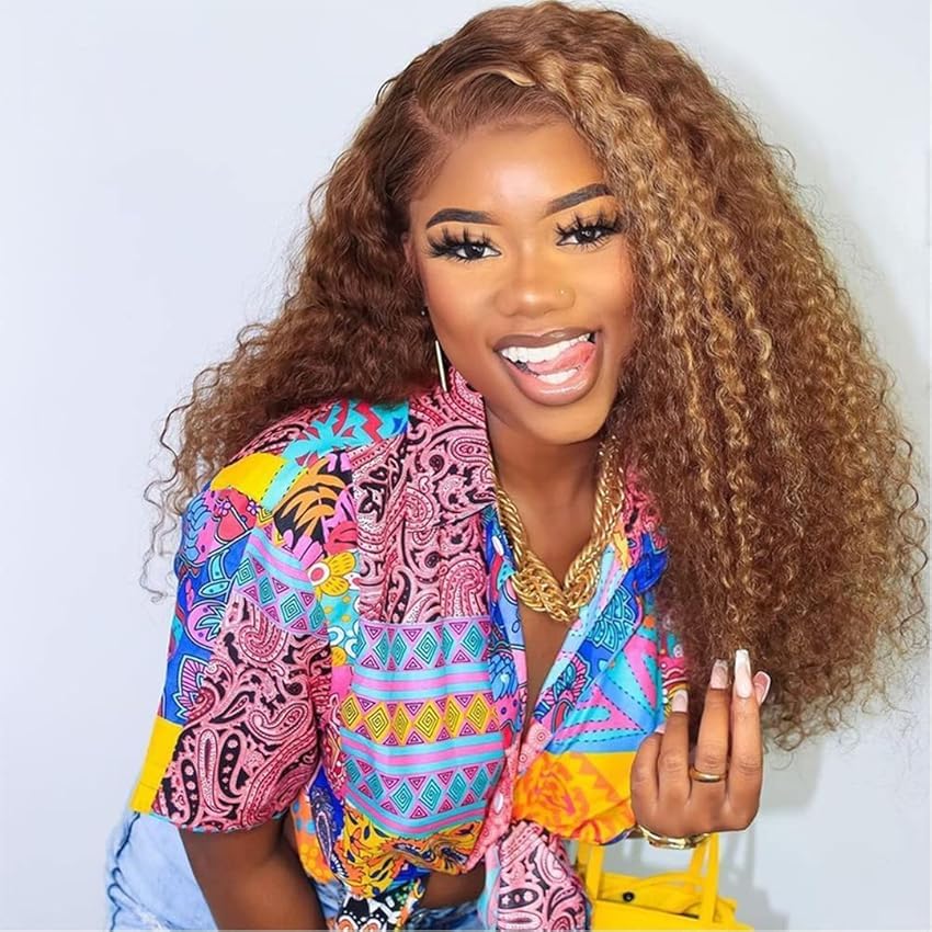 CYNOSURE 18 Inch Ombre Deep Curly Lace Front Wig for Women