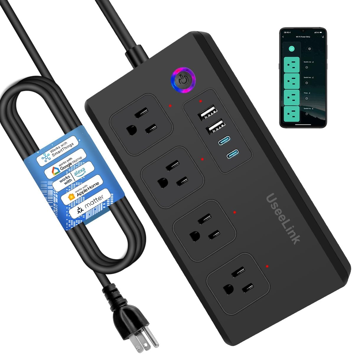 ZigBee Smart Power Strip Surge Protector with Fast Charging Ports