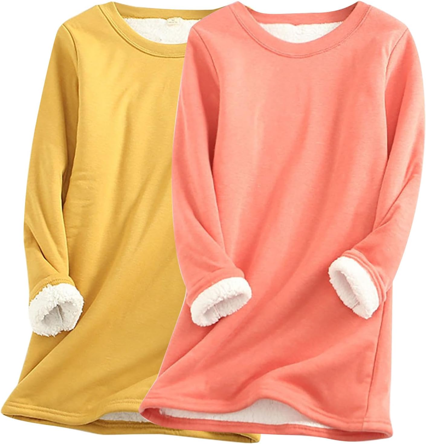 Winter Warmth x2: Fleece Lined Crewneck Tops by Cethrio