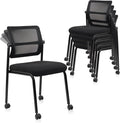 Stackable Mesh Office Guest Chair 4 Pack - Black Wheels