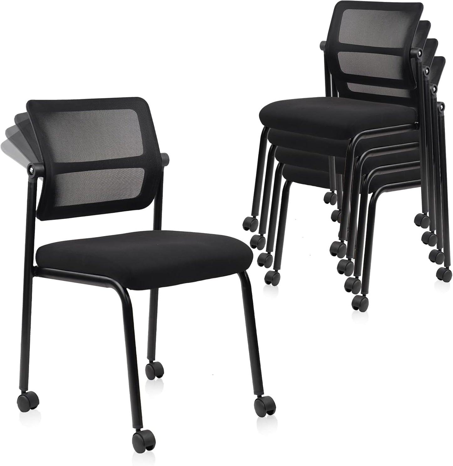 CLATINA Stacking Armless Office Chair with Wheels for Comfort
