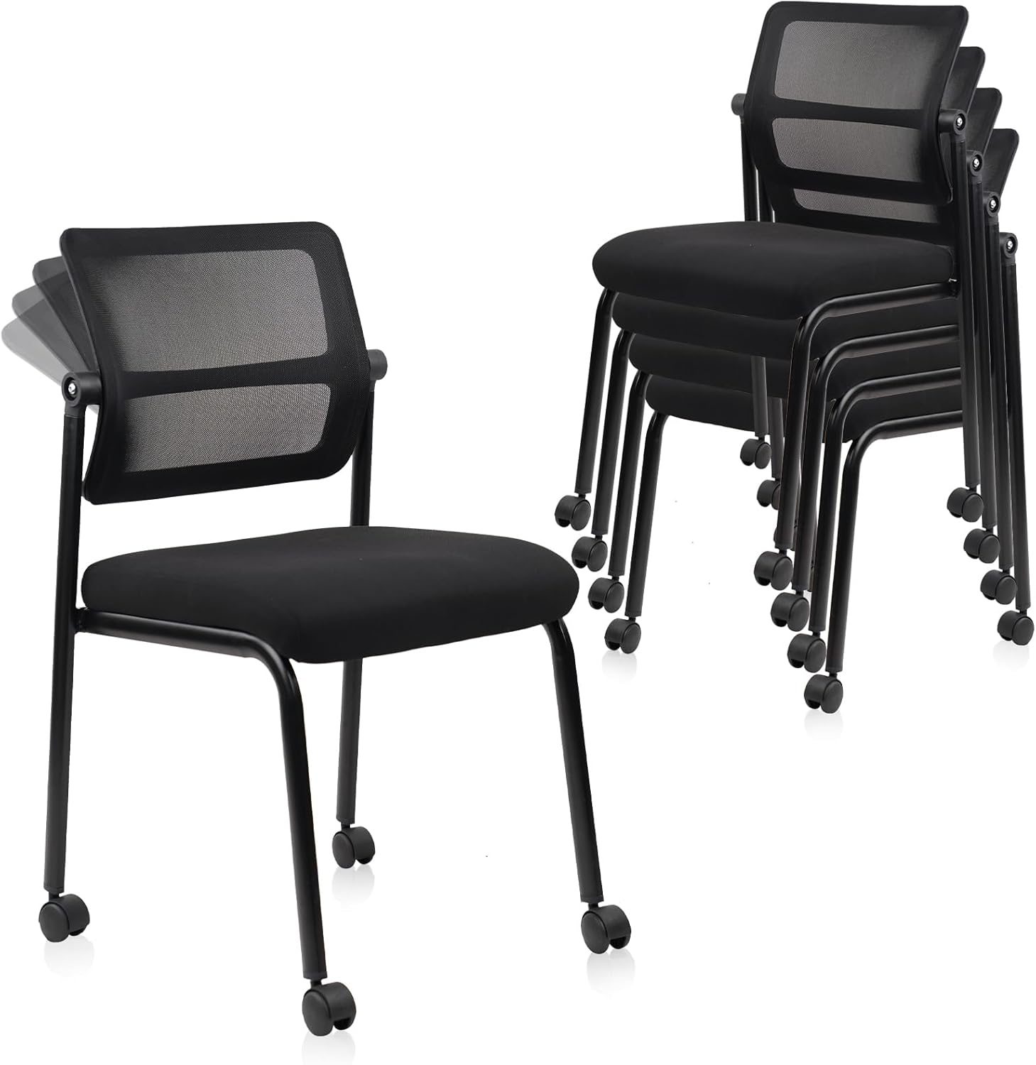 CLATINA Stacking Armless Office Chair with Wheels for Comfort