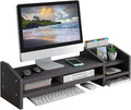 Computer Monitor Riser 2-Tier Wooden Stand - Space Saving Desk