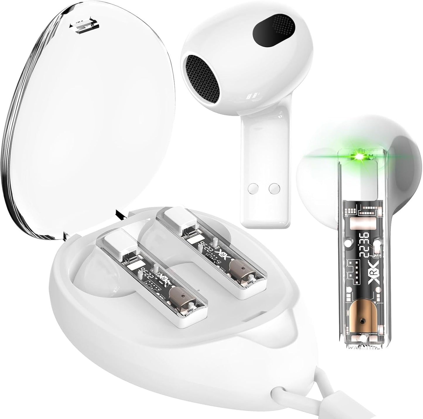 aigo True Wireless Earbuds with Transparent Case and Lanyard