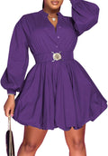 Uni Clau Womens Button Down Shirt Dress Mini A-Line - Casual Puff