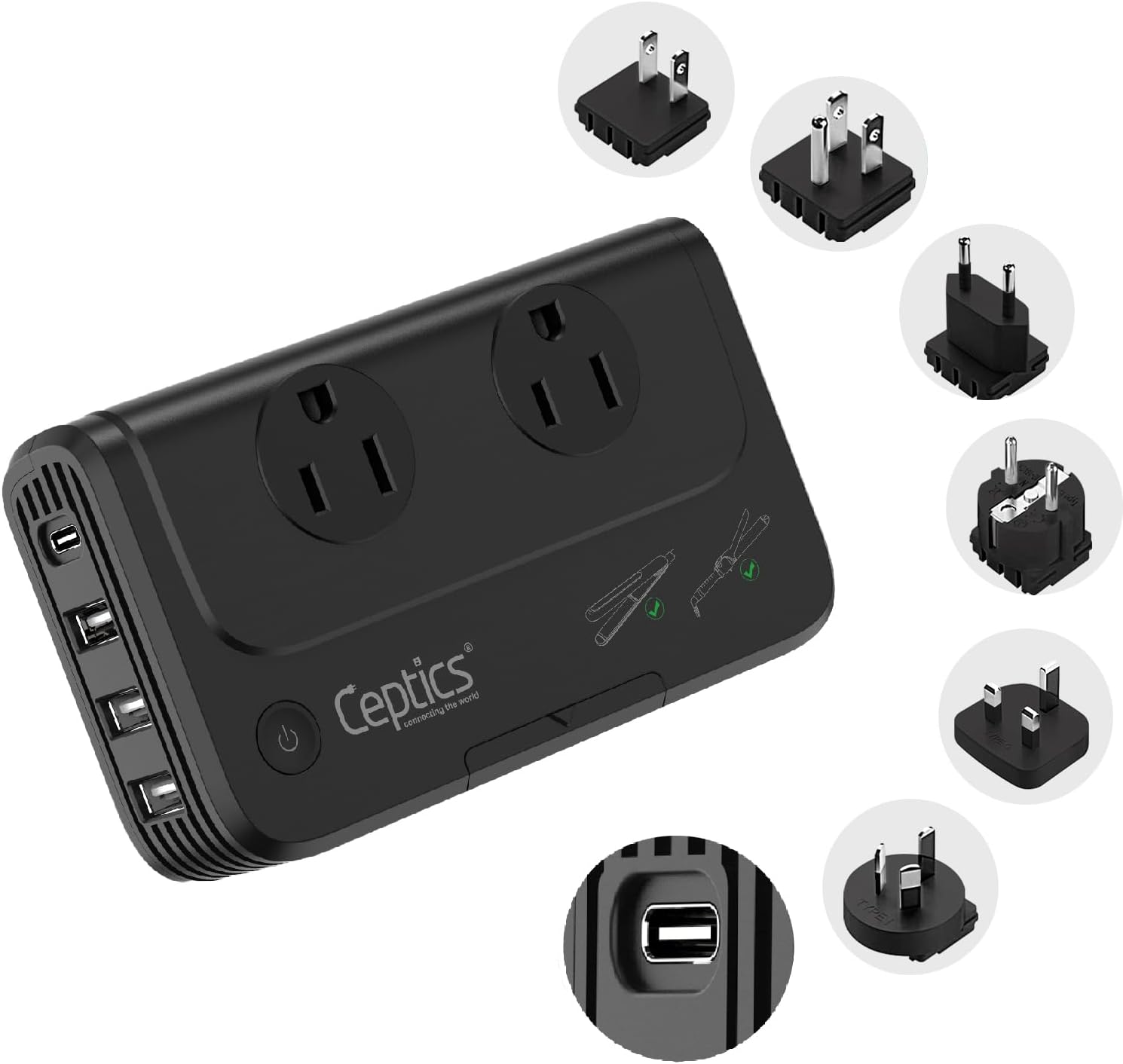 Ceptics 6 in 1 Travel Adapter and Voltage Converter for Global Use