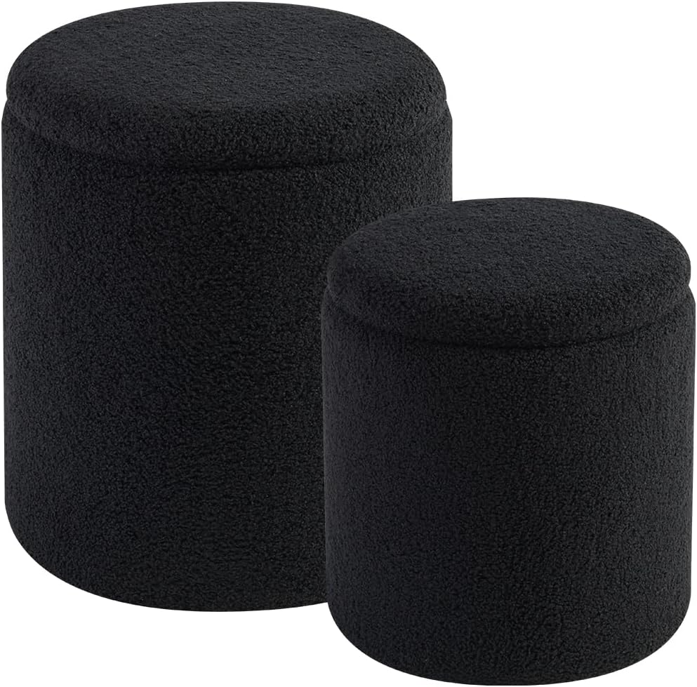 Round Ottoman with Storage Set of 2 for Living Room and Bedroom