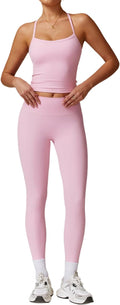 Womens Two Piece Cross Back Tank and High Waist Leggings - Flattering