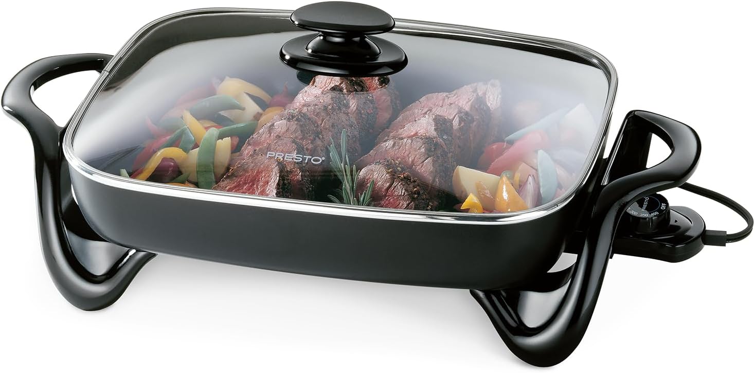 16-Inch Electric Skillet with Glass Cover for Versatile Cooking