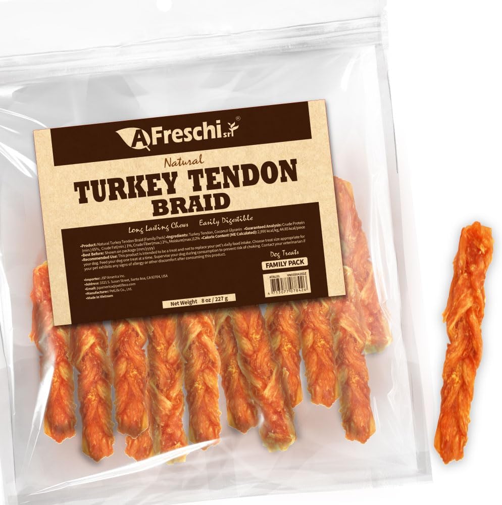 AFreschi Turkey Tendon Dog Treats for Medium Breeds, 8 oz