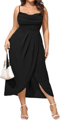 SCOMCHIC Plus Size Cowl Neck Wrap Cami Dress - Flattering Fit