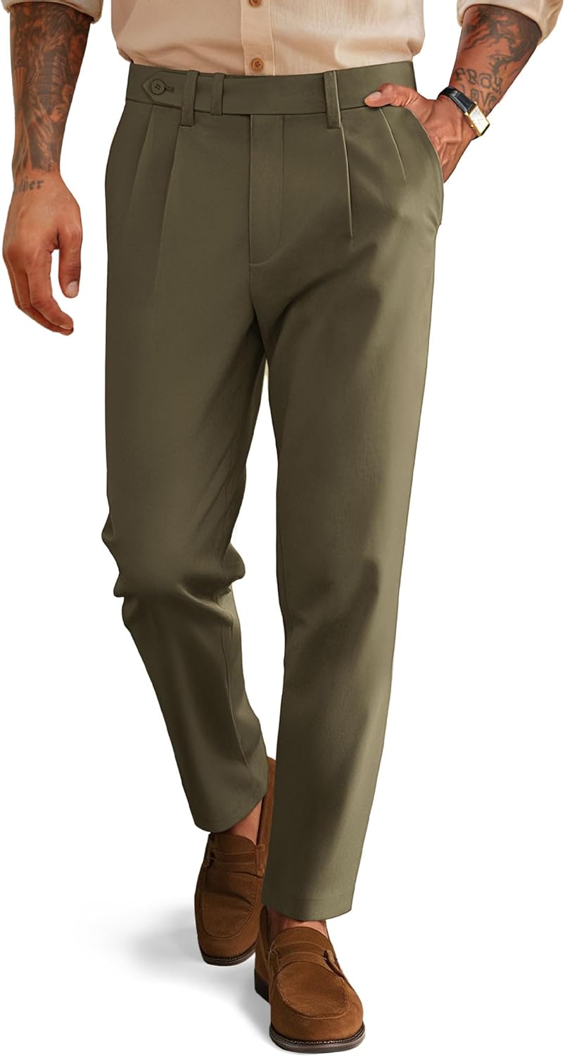 PJ PAUL JONES Mens Dress Pants Vintage Pleated Tapered Trousers