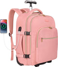 Rolling Backpack for Women 17in Laptop Travel Bag - Sweet Pink