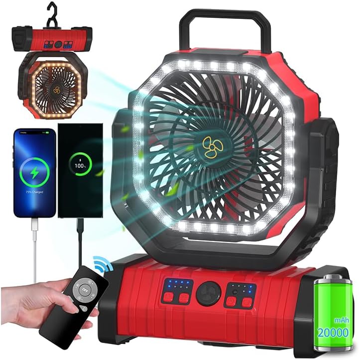 ADUST Camping Portable Battery Operated Fan with LED Lantern