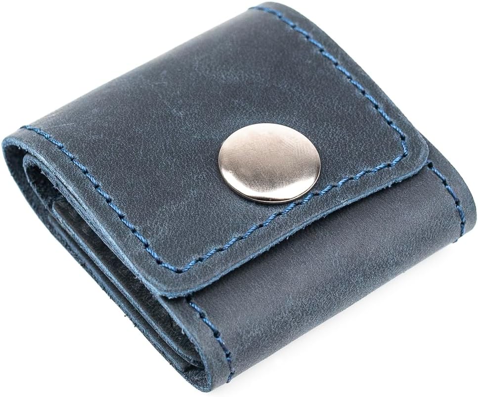 Blue Leather Guitar Pick Holder - Easy Access & Secure Button
