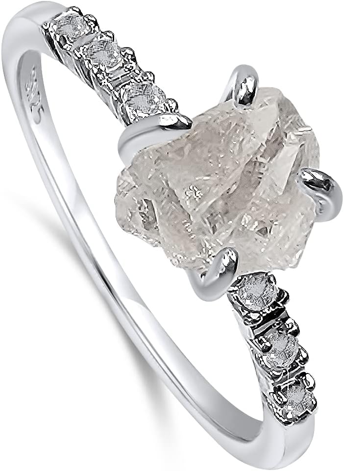 Real Raw Crystal Dainty Ring in White Gold for Birthstone Gifts
