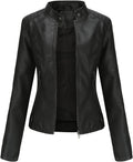 Faux Leather Jacket Women Bomber Jacket - Belted Motorcycle Style