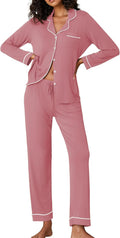 Ekouaer Pajamas Women's Long Sleeve Soft Button Down Lounge Set - Cozy