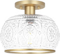 Gold Semi-Flush Mount Ceiling Light with Globe Glass - Vintage Look
