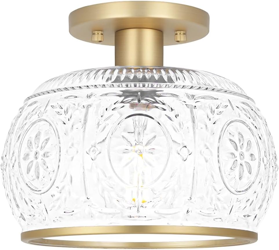 Gold Semi-Flush Mount Ceiling Light with Globe Glass for Home