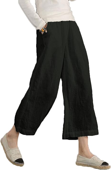 ECUPPER Womens Casual Loose Linen Elastic Waist Ankle Pants
