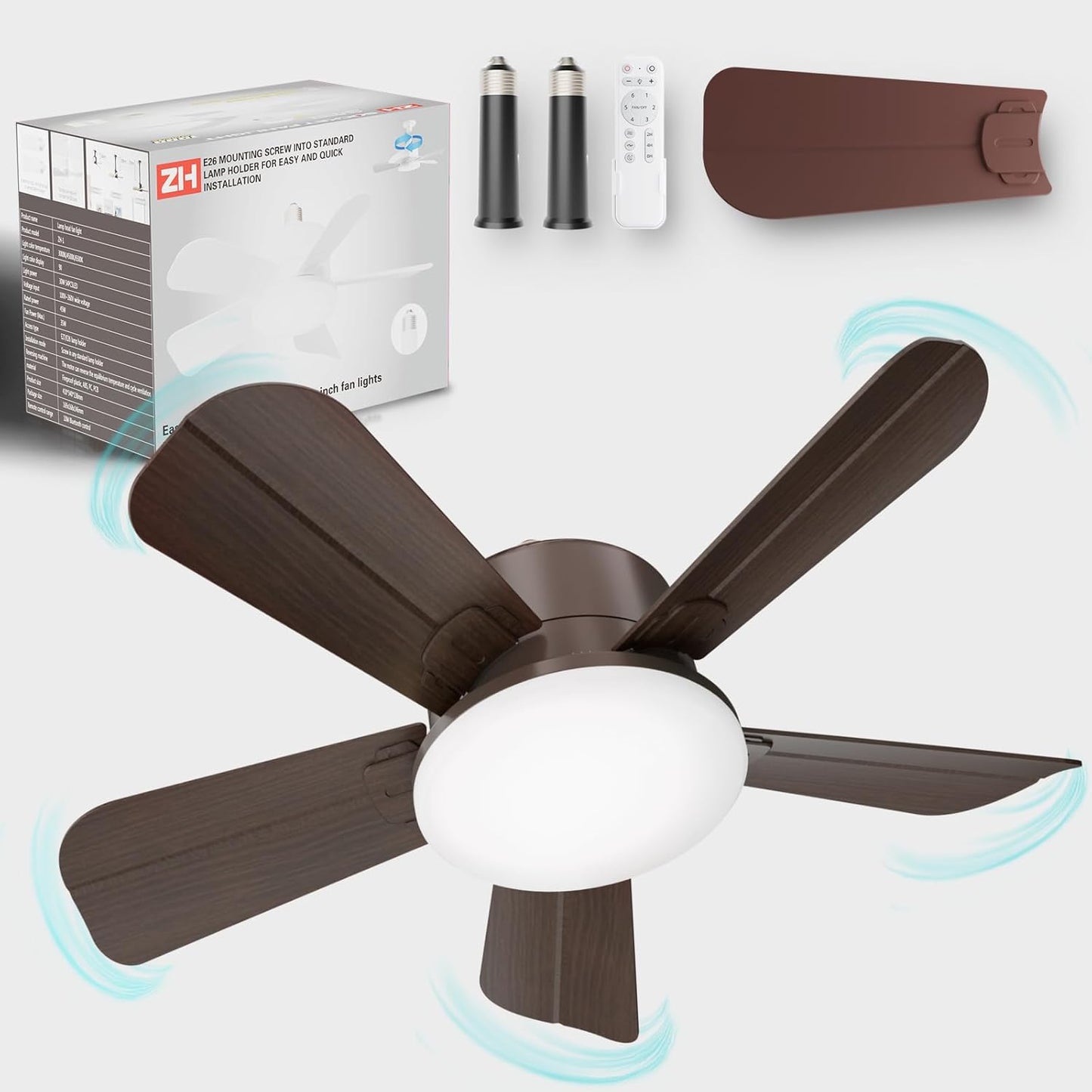 OKYUK Ceiling Fans with Lights - 19in Small Fan for Home