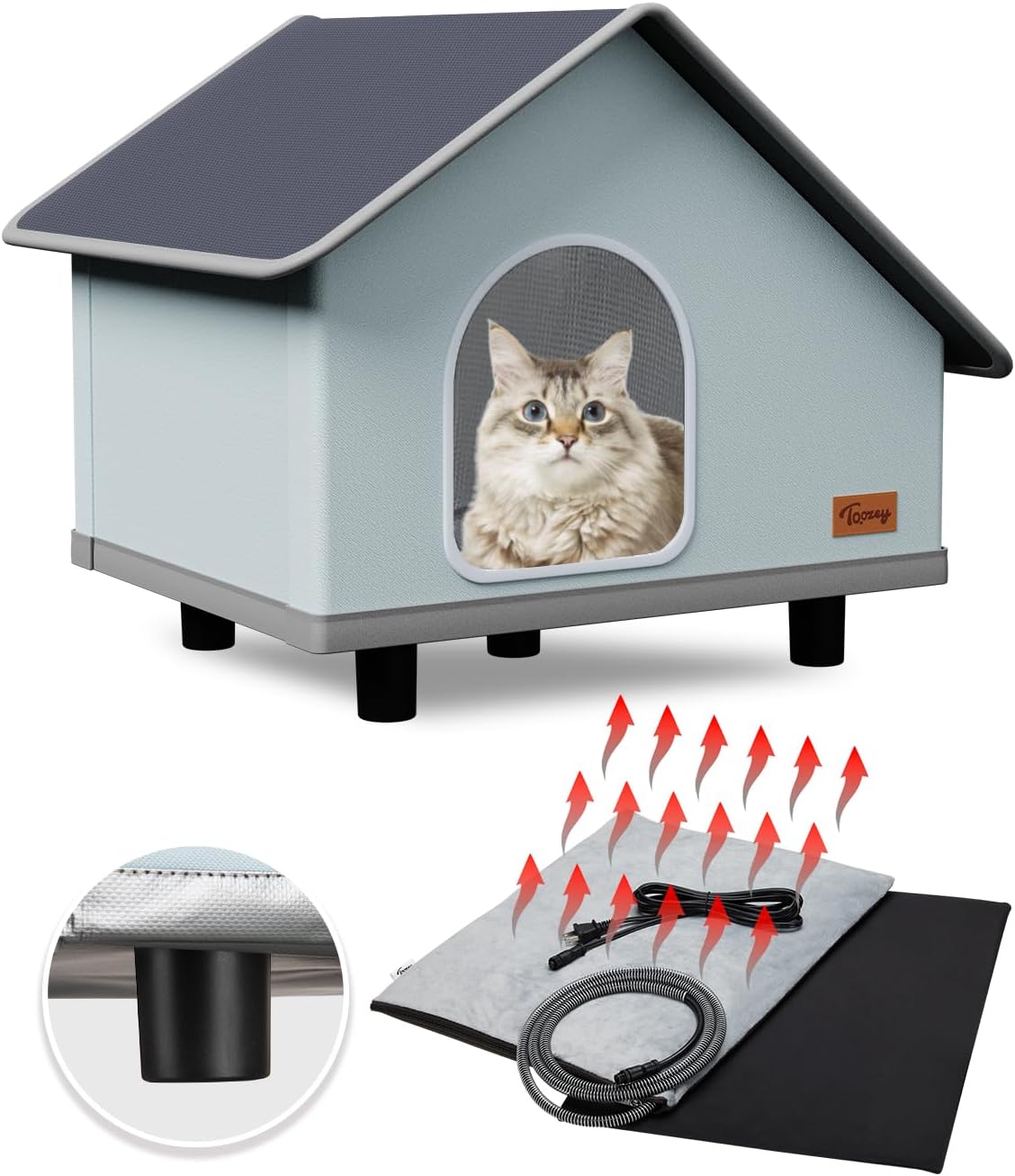 Toozey Large Heated Outdoor Cat House - Waterproof & Insulated with Heating Pad