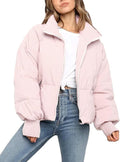 Womens Winter Cropped Puffer Jacket - Cozy Quilted Short Coat