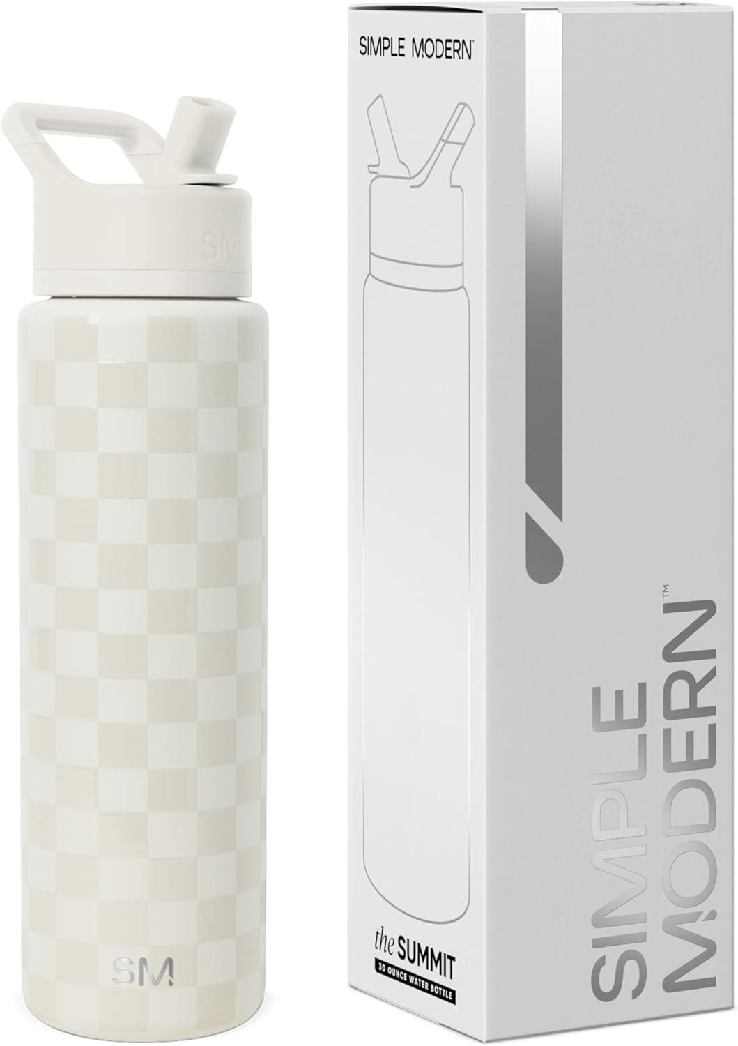 Simple Modern Water Bottle with Straw Lid - 30oz Cream Checkmate