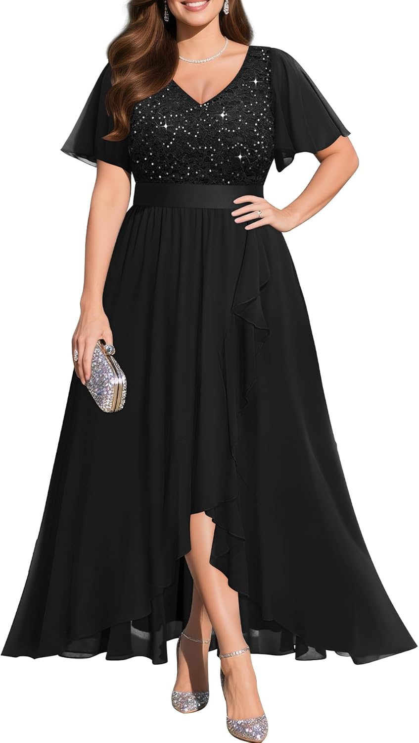 Plus Size Formal Dress with Sequin Lace for Elegant Occasions