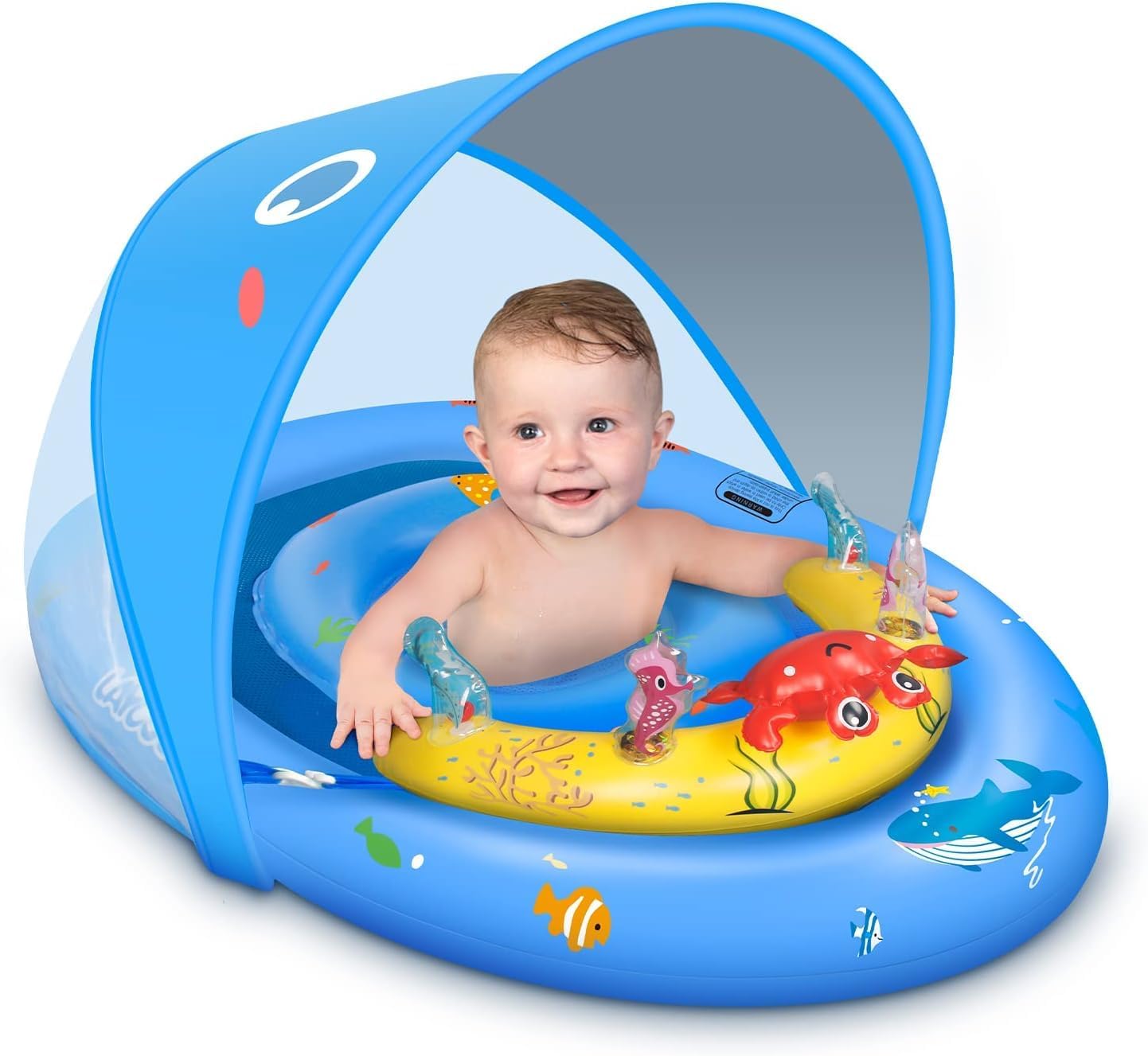 LAYCOL Baby Pool Float with Sun Canopy & Toy Console