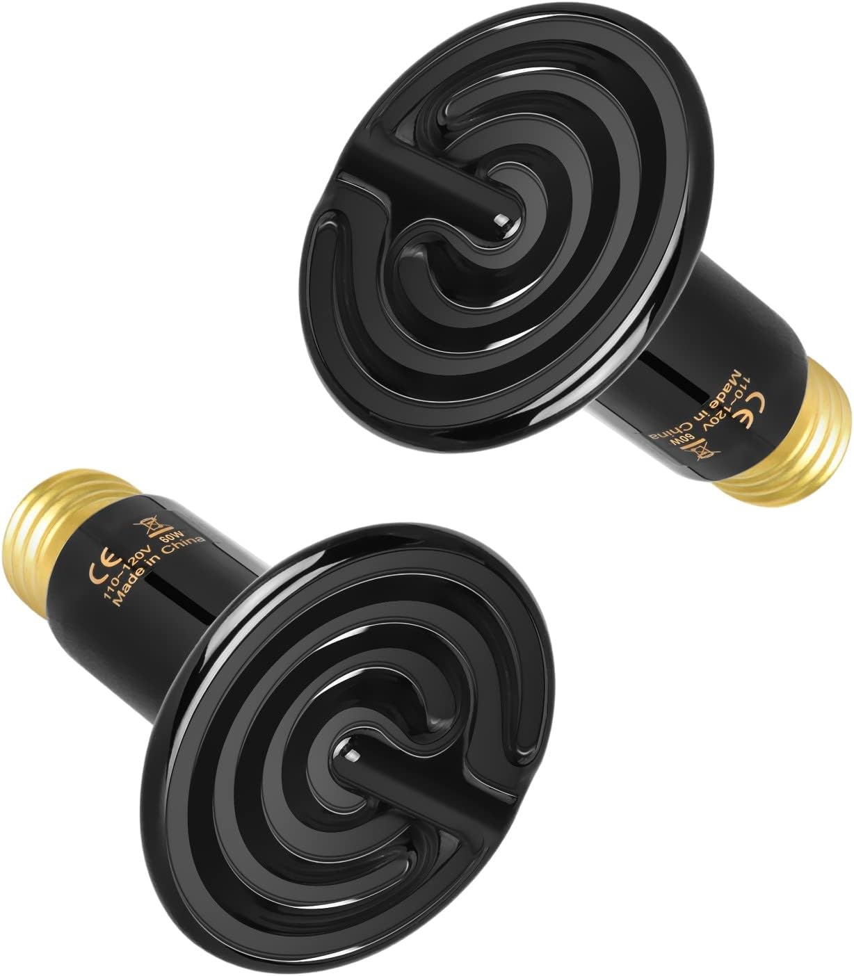 Ceramic Heat Emitter 60W 2-Pack for Reptiles, No Light, Amphibians, Snakes