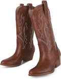 Cowboy Boots for Women Retro Pointed Toe Mid Calf - Sparkly Chunky
