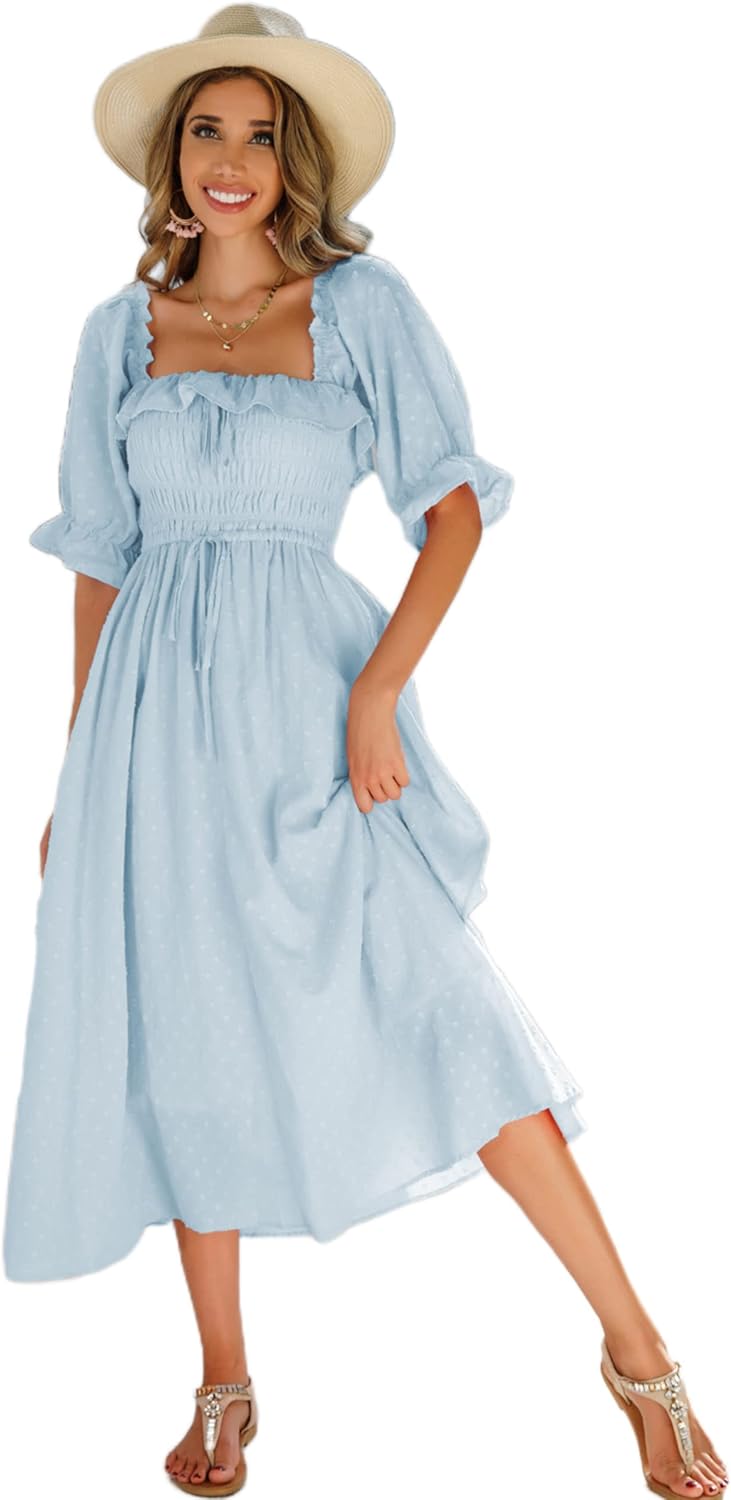 R.Vivimos Women Summer Half Sleeve Cotton Ruffled Dresses